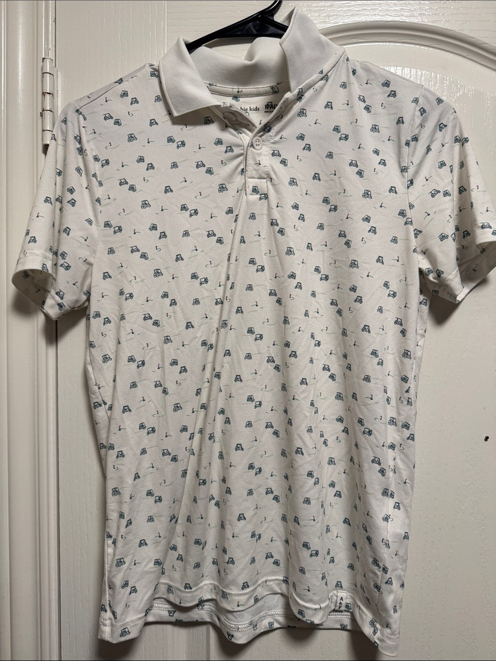 Abercrombie and Fitch Classic White Polo Shirt with Blue Micro-Print